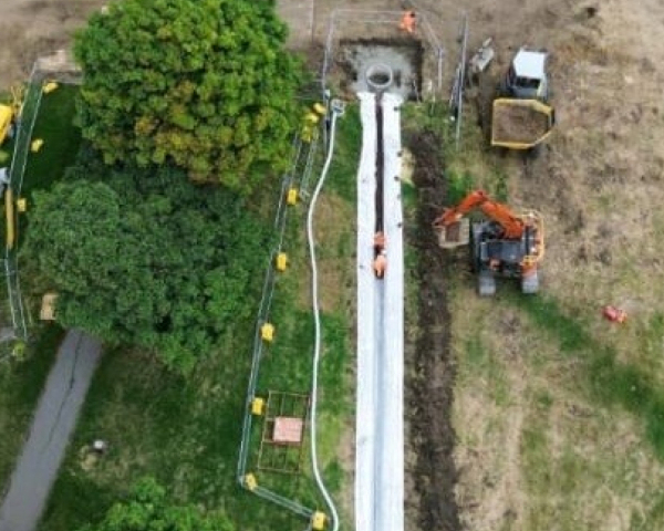 Construction work in a field